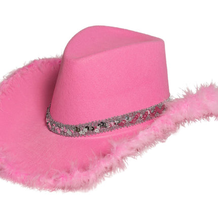 Cowboy Hoed Glitter met Bont Roze