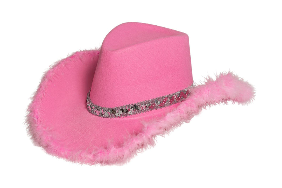 Cowboy Hoed Glitter met Bont Roze