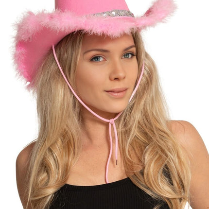 Cowboy Hoed Glitter met Bont Roze