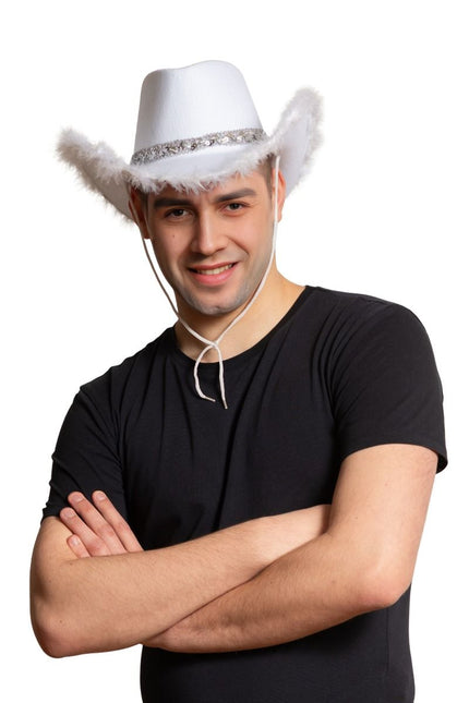 Cowboy Hoed Glitter met Bont Wit