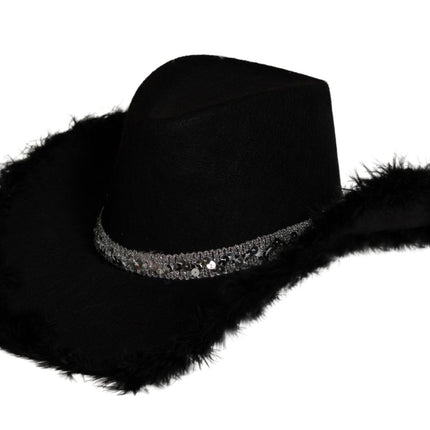 Cowboy Hoed Glitter met Bont Zwart