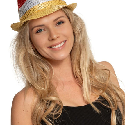 Pailletten Hoedje Rood/Wit/Geel