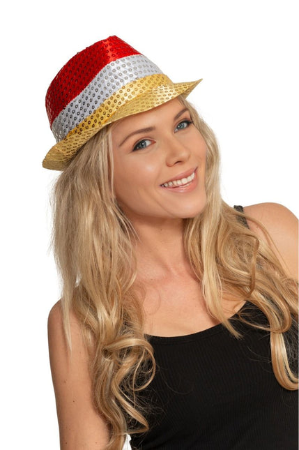 Pailletten Hoedje Rood/Wit/Geel met licht incl Batterijen