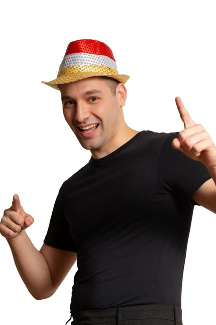 Pailletten Hoedje Rood/Wit/Geel met licht incl Batterijen