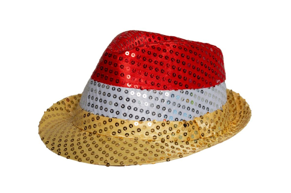 Pailletten Hoedje Rood/Wit/Geel met licht incl Batterijen