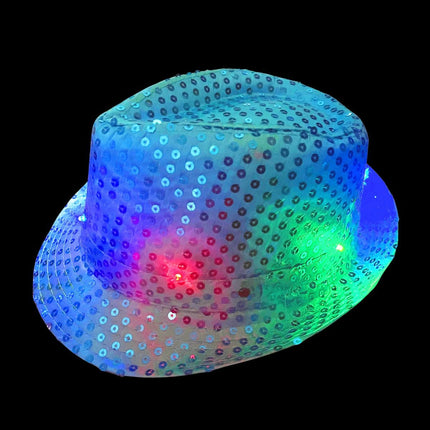 Pailletten Hoedje Turquoise met licht incl Batterijen