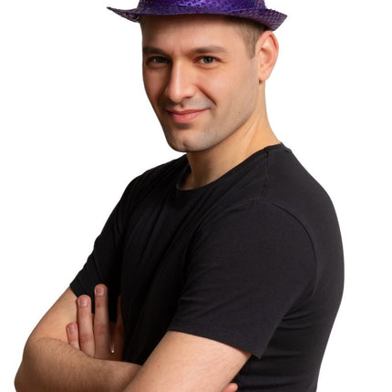 Pailletten Hoedje Paars met licht incl Batterijen