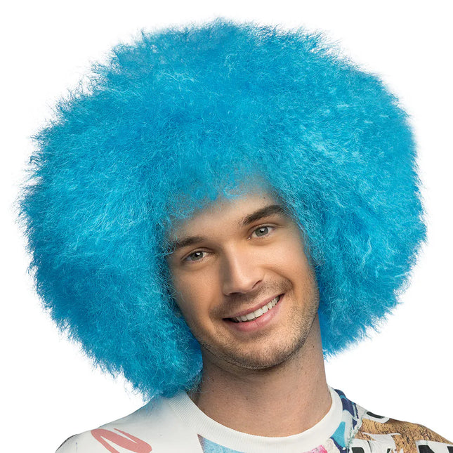 Neon Pruik Blauw Afro