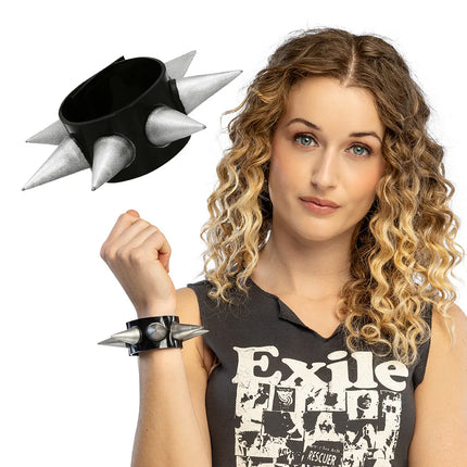 Zwart Zilveren Armband Spikes