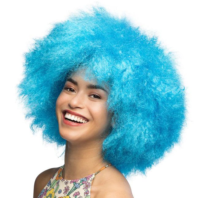 Neon Pruik Blauw Afro