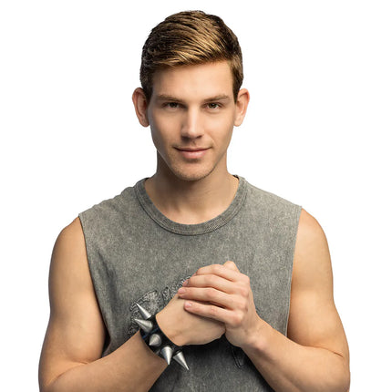 Zwart Zilveren Armband Spikes