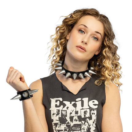 Zwart Zilveren Armband Spikes