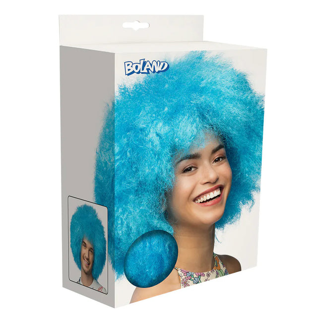 Neon Pruik Blauw Afro