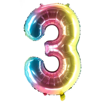 3 Jaar Cijfer Ballon Regenboog Leeg 1m