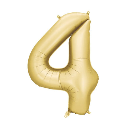 4 Jaar Cijfer Ballon Goud Satijn Folie Leeg 86cm van Partydeco koop je bij Partywinkel