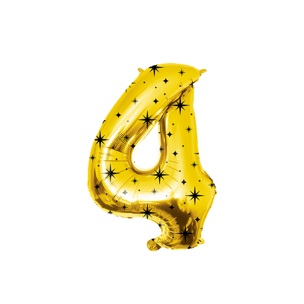 4 Jaar Cijfer Ballon Goud Zwart Sterren 86cm van Paper Dreams koop je bij Partywinkel