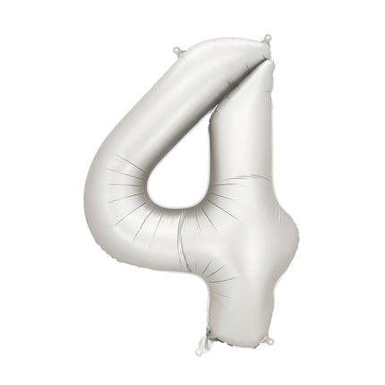 4 Jaar Cijfer Ballon Zilver Satijn Folie Leeg 86cm van Partydeco koop je bij Partywinkel