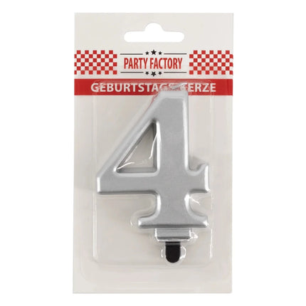 4 Jaar Kaars Zilver Metellic 7cm van VDV Benefit koop je bij Partywinkel