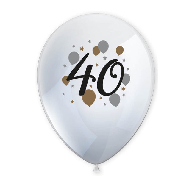 40 Jaar Ballonnen Wit Goud Leeg 27,5cm 6st van Procos koop je bij Partywinkel