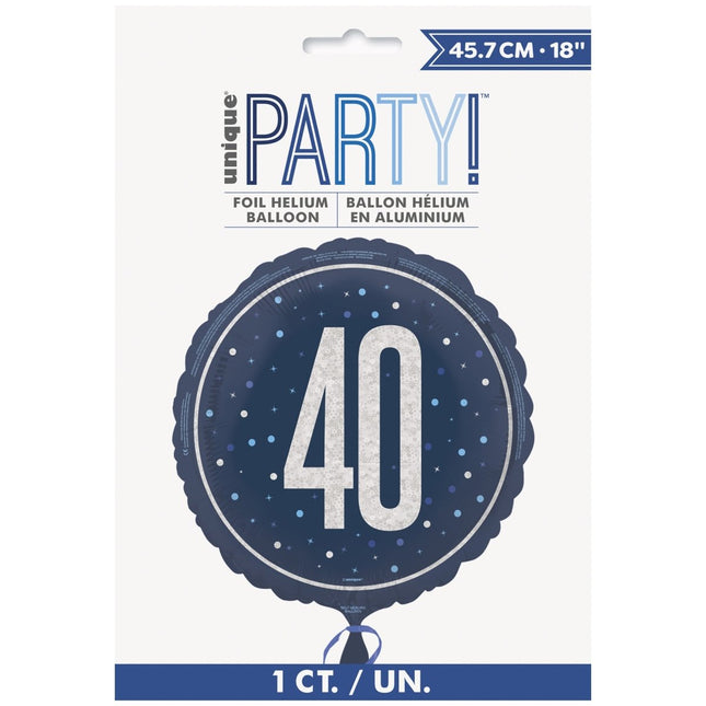 40 Jaar Helium Ballon Blauw Leeg 45cm van Unique koop je bij Partywinkel