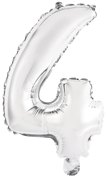 Folieballon – Mini Cijfer 4 – Zilver – 35 x 23 cm