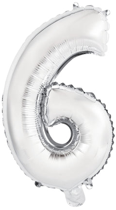 Folieballon – Mini Cijfer 6 – Zilver – 36 x 22 cm