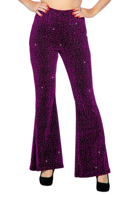 Paarse Broek Dames Flared Glitter
