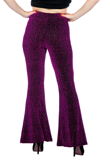 Paarse Broek Dames Flared Glitter