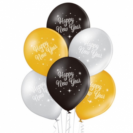 Happy New Year Ballonnen Zwart Goud Zilver Taart 30cm 10st