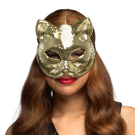 Halfmasker Disco cat goud