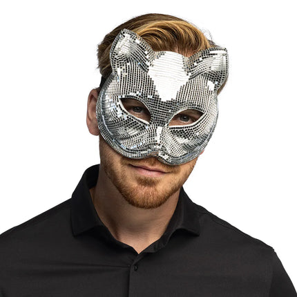 Halfmasker Disco cat zilver