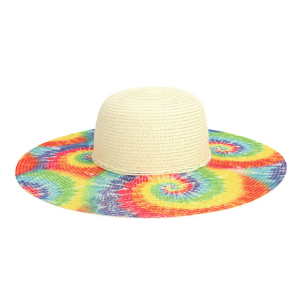 Witte Zonnehoed met Regenboog Tie-Dye Rand