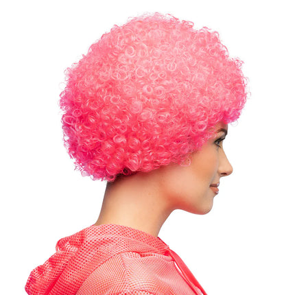 Pruik Curly neonroze UV
