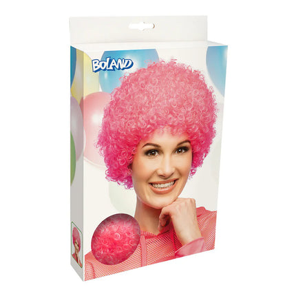 Pruik Curly neonroze UV