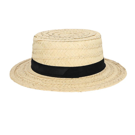 Beige Stro Hoed Zwart Lint