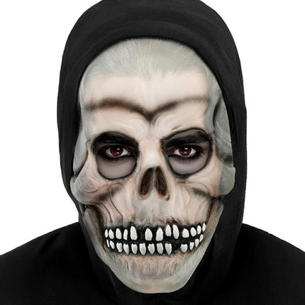 MASKER SCHEDEL MET KAP - LATEX GLOW IN THE DARK