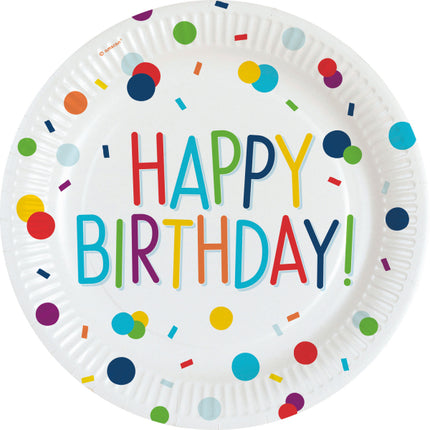 8 Borden Confetti Birthday Happy Birthday Round Papier 23 cm