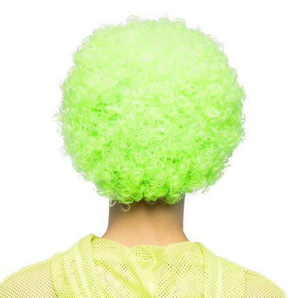 Pruik Curly neongroen UV