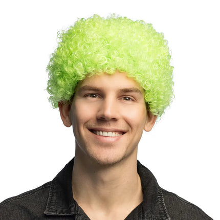 Pruik Curly neongroen UV