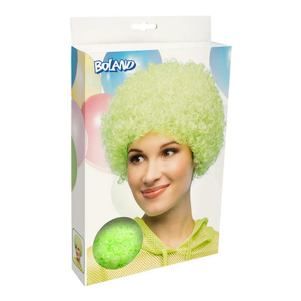 Pruik Curly neongroen UV