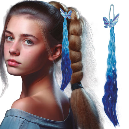 Blauwe Hair Extension Vlinder 35cm