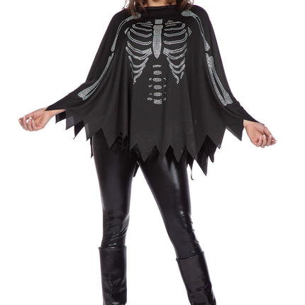 Skelet Poncho Zwart Zilver Strass