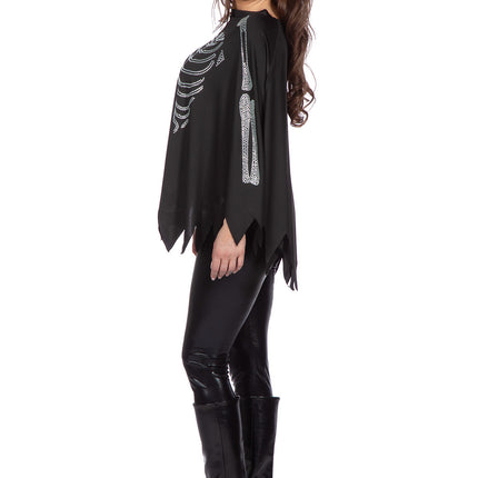 Skelet Poncho Zwart Zilver Strass
