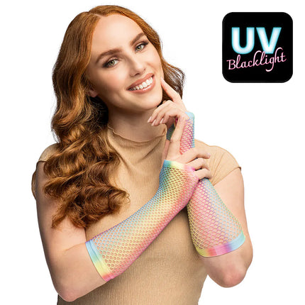 Paar handschoenen eleboog Mesh regenboog