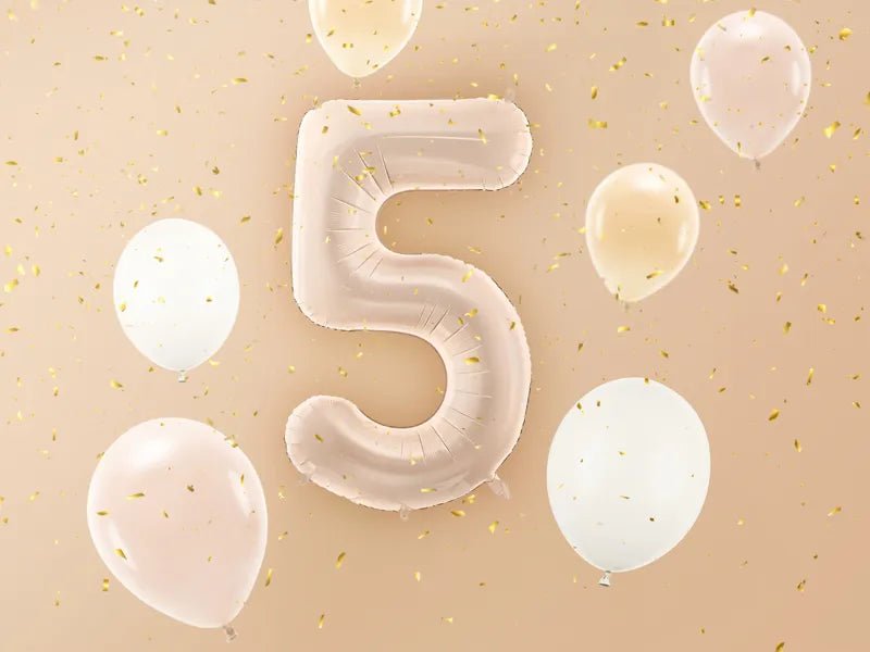 5 Jaar Cijfer Ballon Beige Glans Leeg 72cm van Partydeco koop je bij Partywinkel