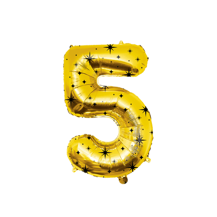 5 Jaar Cijfer Ballon Goud Zwart Sterren 86cm van Paper Dreams koop je bij Partywinkel