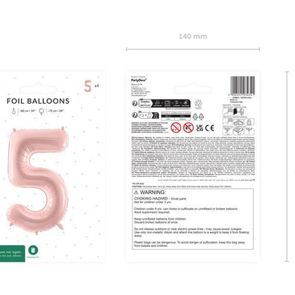 5 Jaar Cijfer Ballon Lichtroze Leeg 72cm van Partydeco koop je bij Partywinkel