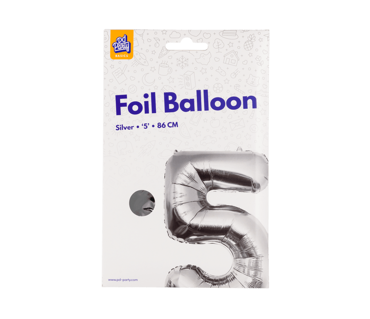 5 Jaar Cijfer Ballon Zilver Leeg 86cm van Paper Dreams koop je bij Partywinkel