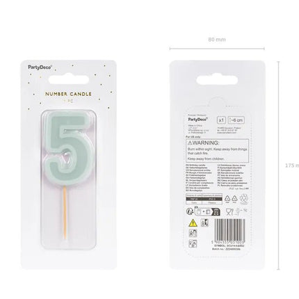 5 Jaar Kaars Lichtgroen 10cm van Partydeco koop je bij Partywinkel