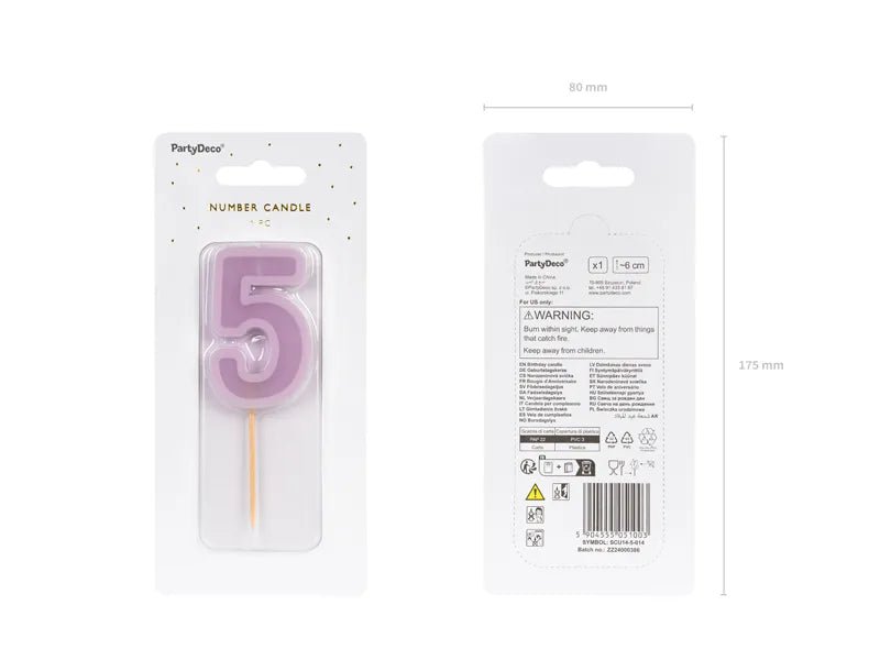 5 Jaar Kaars Paars 10cm van Partydeco koop je bij Partywinkel